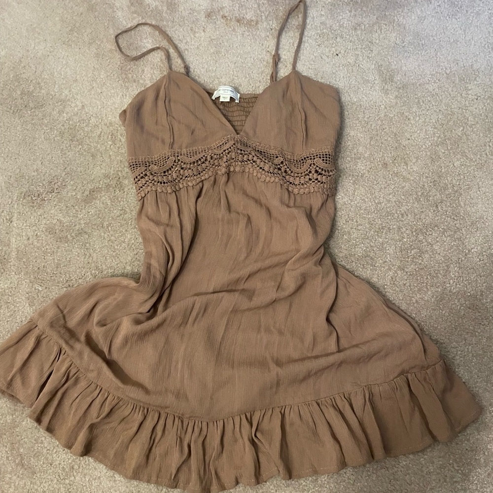 Brown Sleeveless Dress with Crochet Detail